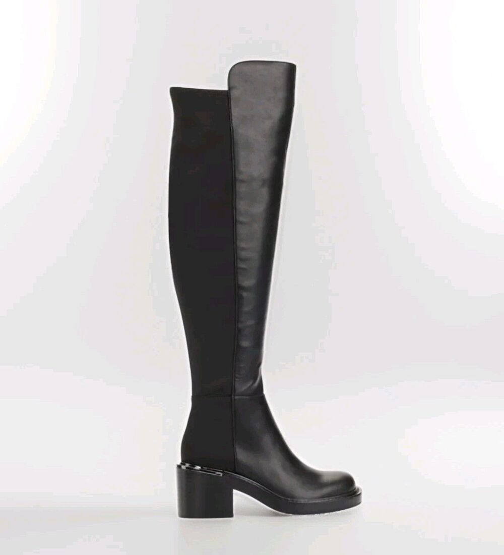 DKNY Black Smooth Heeled Over The Knee High Boots With Metallic Accents Size 6M